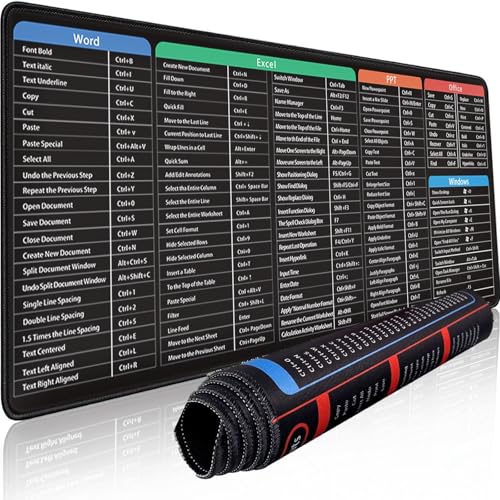 Excel Matte, Excel Shortcuts Mauspad Schreibtischunterlage, Antirutsch Mouse Pad Desk Mat mit Tastenkombinationen, Rutschfeste Excel-Spickzettel-Schreibtischunterlage, Gaming Matten(B,300*800*3MM) von Xifyjus