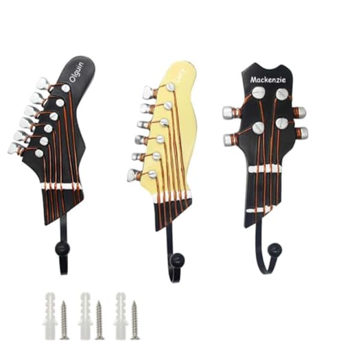 Xifyjus Vintage Style Guitar Shaped Coat Hook, Utility Hanger 3 Pack with Wall Mounting Kit for Musician Room Decor, Great for Music Lovers, Retro Decorative Wall Mount Key Holder(A1) von Xifyjus