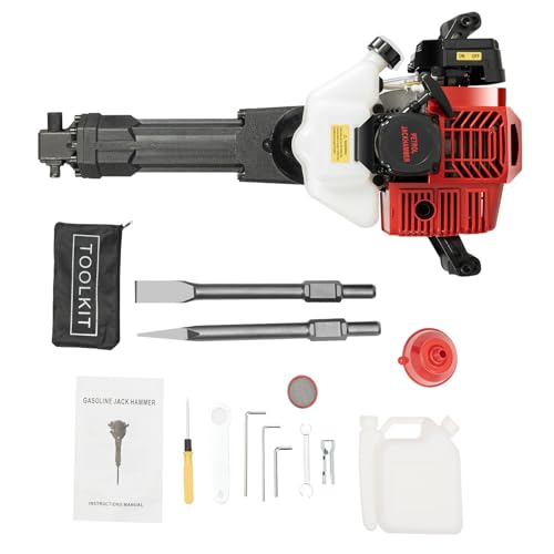 2 Takt Abbruchhammer Benzin Stemmhammer 1900W Meißelhammer 22-55 J Einzelschlagstärke mit Bohrer Set Spitz- und Flachmeißel für Hochbau, Straßenbau usw. von Xigner