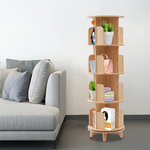 Drehbares Bücherregal,360 Grad Bücherregal Schicht Höhe 31cm,Bodenstehendes Eckregal Anzahl der Etagen 4,Bücherregal Durchmesser 46cm für Kinder und Erwachsene 46 * 46 * 165 von Xigner