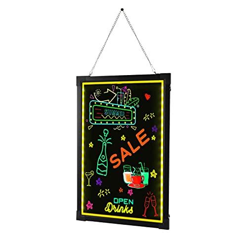 LED Schreibtafel 60x80cm Leuchtende Werbetafel Neonlicht DIY-Design Leuchttafel，Flashing Illuminated Menu Sign Board Display Regal mit 7 Lichtfarben 8 Neon-Stifte für Restaurant Hochzeit Bar Feier von Xigner