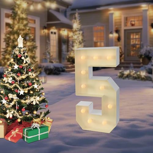 LED Zahlen Lampe Nummer Beleuchtete Ziffern 0 1 2 3 4 5 6 7 8 9 - Warmweiße Lichter, 10 LEDs, Hochzeitsdekoration für Geburtstag, Party, Hochzeit, Urlaub, Haus & Bar, groß, 100cm (5) von Xigner