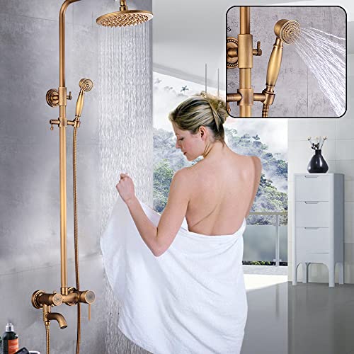 Retro Duschset Regendusche,85 * 36 * 14.8cm Duschkopf Shower Kopfbrause, Badezimmer Duschsystem,Duscharmatur Komplettset Duschset, Regenduschkopf und Handbrause，ohne Gewindebohrer von Xigner