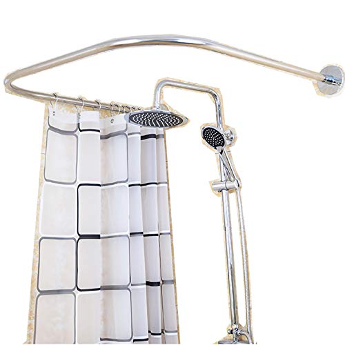 Universal Duschvorhangstange Ausziehbare Teleskopstange 80-130cm Edelstahl U-Form Ecke Halterung Badewanne Bogenstange für Badewanne & Dusche - Silber von Xigner
