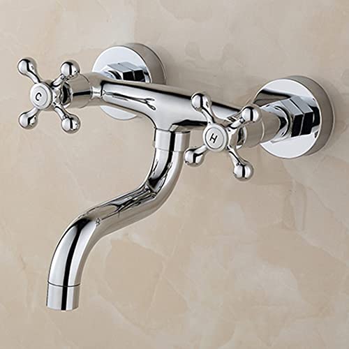 Wandarmatur Zweigriff Wasserhahn Wandmontage Küchenarmatur 16 * 17 * 6CM Bad Armatur Spültisch Mit schwenkbarem Auslauf für Waschbecken Badinstallationen, Silber von Xigner