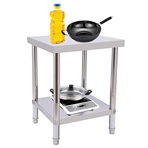 Xigner Arbeitstisch Edelstahl, Küchentisch Arbeitstisch 2 Böden Küchenregal mit Anti-Rutsch-Füßen, 60x60x85cm bis 300kg Gastronomie Regal Table Kitchen Prep Table Küchenregal für Restaurants, Küchen von Xigner