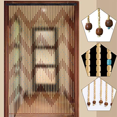 Xigner Hölzerner Perlenvorhang,Türvorhang Braun & Weiß 220 * 90CM, 31-Linien Perlenvorhang Fadenvorhang Insektenschutz für Schlafzimmer Wohnzimmer Wandschrank Balkontür von Xigner