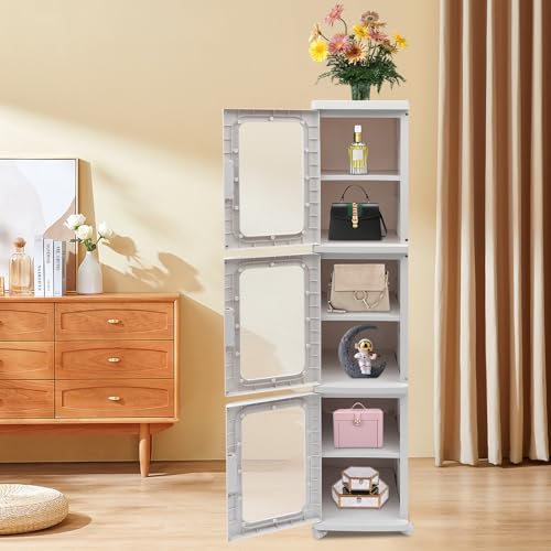 Xigner Kommode Schmal mit 4 Räd,3Etagen Storage Cabinet Abs 24.5 * 28.5 * 126CM,Nischenschrank,Aufbewahrung von Büchern, Büromaterial, Snacks, Haushaltsgegenständen usw von Xigner