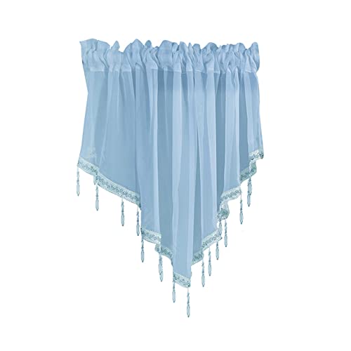 XiinxiGo Schöne Fertiggardine Fenstergardine Gardine aus Voile mit Faltenband Kräuselband Dreieckiger Perlenbesatz Vorhänge für Badezimmer Wohnzimmer,Blau,Weite 130 cm * Höhe 60 cm von XiinxiGo