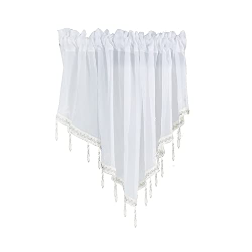 XiinxiGo Schöne Fertiggardine Fenstergardine Gardine aus Voile mit Faltenband Kräuselband Dreieckiger Perlenbesatz Vorhänge für Badezimmer Wohnzimmer,Weiß,Weite 130 cm * Höhe 60 cm von XiinxiGo