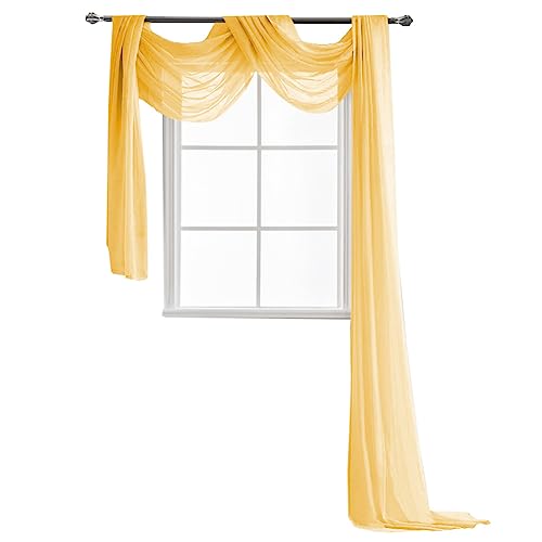 XiinxiGo Voile Schal Vorhang Transparent Sheer Gardinen für Hochzeitsdekoration Wohnzimmer Schlafzimmer Balkon Fensterschal Dekorative Hochzeit Party Bühne Dekoration Outdoor,Gold,52 * 126 cm von XiinxiGo