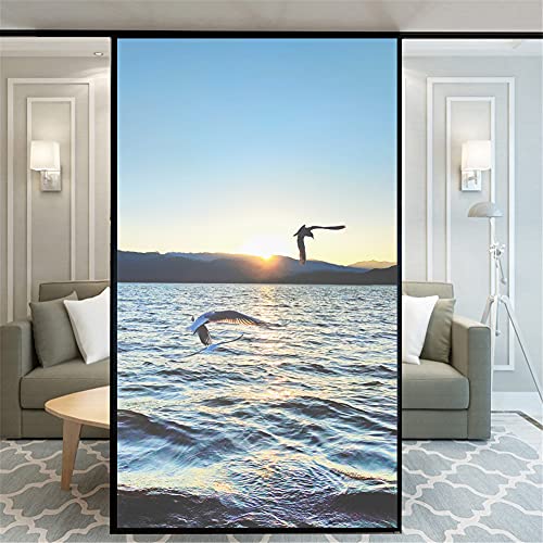 Der Strand Dekorfolie Glasmalerei Fensterfolie Sichtschuzfolie Milchglasfolie Statisch Haftend Privatsphäre Fensteraufkleber 50x90cm(19.7"x35.4") von Xijier