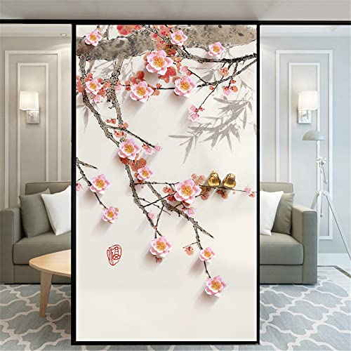 Fensterfolie, Sichtschutz, Blumenmalerei, dekorativ, Milchglas, Tür, Fenster, Aufkleber, 110Y, 89 x 130 cm von Xijier