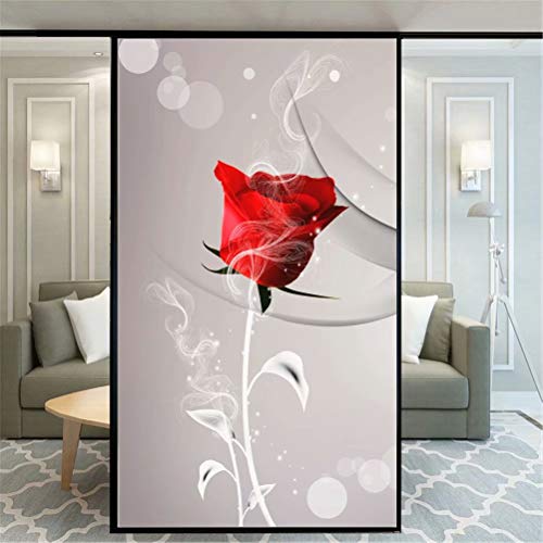 Dekorativer Sichtschutz, mattiert, Fensterfolie, Rote Rose, Blumenmuster, Glastür, Fenster, Aufkleber, Fensteraufkleber für Zuhause, Büro, 59 x 100 cm von Xijier