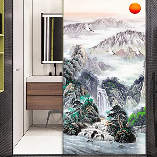 Fensterfolie, nicht klebend, Landschaftsbild, 104A, dekorativ, mattiert, statisch haftend, Fensteraufkleber, 90 x 200 cm von Xijier