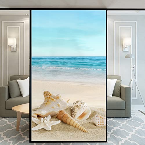 No Glue Decorative Privacy Frosted Window Film Beautiful Beach Pattern Glass Door Window Covering Window Decals Window Sticker 40x80cm(15.7"x31.5") von Xijier