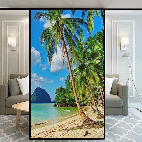 No Glue Decorative Privacy Frosted Window Film Beautiful Beach Pattern Glass Door Window Covering Window Decals Window Sticker 50x100cm(19.7" x39.4) von Xijier