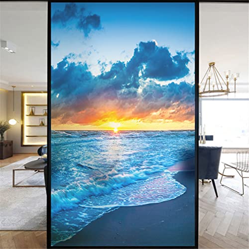 Dekorative Sichtschutz-Fensterfolie - Selbstklebend, Frosteffekt Mit Schönem Strandmuster für Glas, Tür und Fenster - Büro und Zuhause - 55x80cm (21,6"x31,5") von Xijier