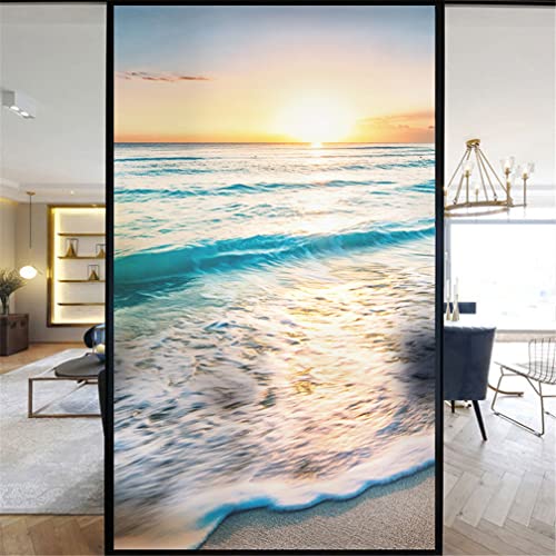 No Glue Decorative Privacy Frosted Window Film Beautiful Beach Pattern Glass Door Window Covering Window Decals Window Sticker for Home Office 75x180cm(29.5"x70.9") von Xijier