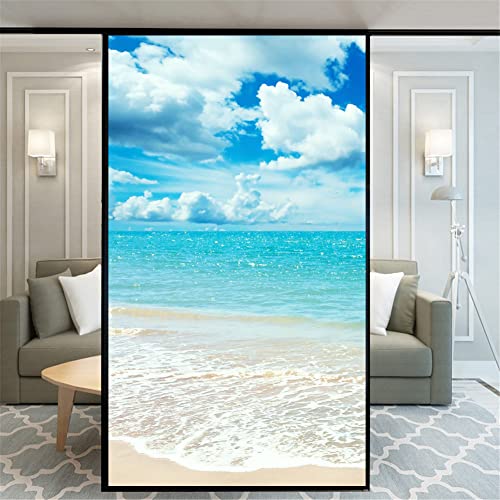 No Glue Decorative Privacy Frosted Window Film Beautiful Beach Pattern Glass Door Window Decals Window Sticker 65x140cm(25.6"x55.1") von Xijier