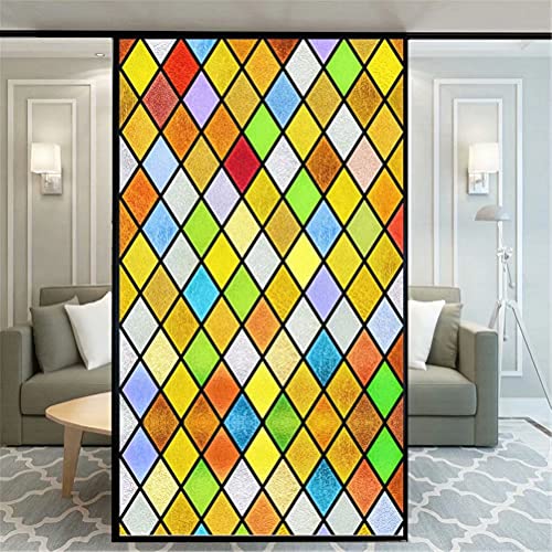 Dekorative Fensterfolie, Diamantmuster, Privatsphäre, nicht klebend, Milchglas, Tür, Fenster, Aufkleber, Fensteraufkleber für Zuhause, Büro, 89 x 130 cm von Xijier