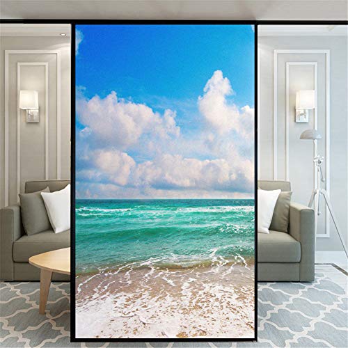 Xijier Dekorativer Fenster-Aufkleber mit schönem Strandmuster, kein Kleber, für Glastüren, Fenster, Fenster, Aufkleber für Zuhause, Büro, 65 x 120 cm von Xijier