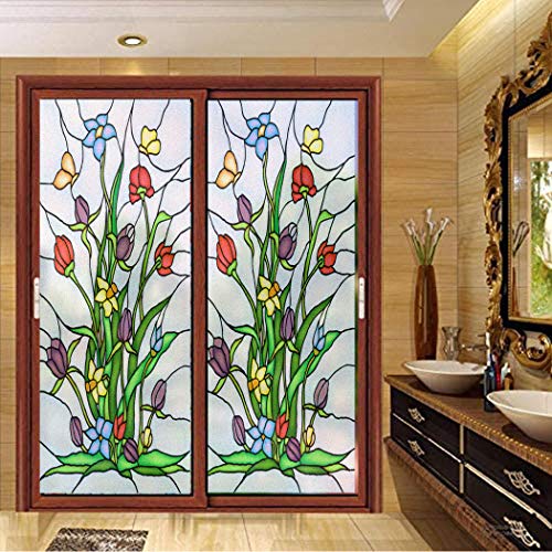 Xijier Fensterfolie, Sichtschutz, bunte Blume, Fensteraufkleber, nicht klebend, für Glas, Fenster, Tür, Fenster, Dekoration, Fenster-Tönung für Zuhause, 75 x 105 cm von Xijier