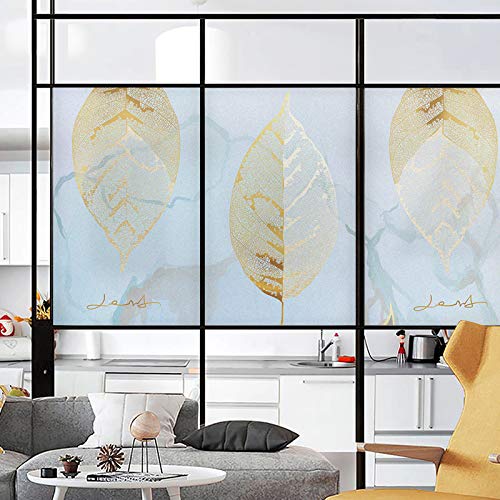 Xijier Fensterfolie für Privatsphäre, Motiv: goldene Blätter, nicht klebend, für Glasfenster, Türen, Fenster, dekorativ, für Zuhause, 50 x 70 cm von Xijier