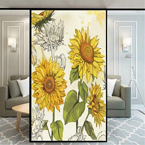 Dekorativer Fensteraufkleber mit Sonnenblumenmuster, kein Kleber, dekorativ, für Zuhause, Büro, 50 x 100 cm von Xijier