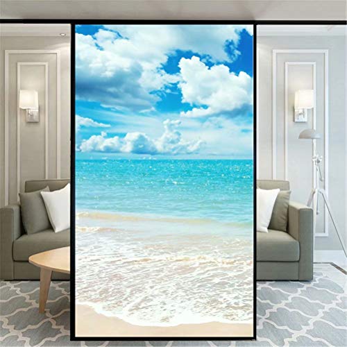 Xijier Fensterfolie ohne Kleber, dekorativ, Sichtschutz, Milchglasfolie, schönes Himmel und Meer, für Glastür, Fenster, Aufkleber, für Zuhause, Büro, 89 x 160 cm von Xijier