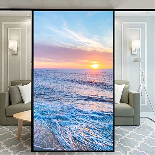 Xijier Nicht klebende dekorative Sichtschutzfolie, Milchglasfolie, Sonnenuntergang am Meer, für Glastür, Fenster, Aufkleber für Zuhause, Büro, 55 x 80 cm von Xijier