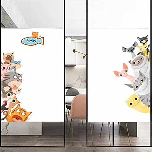 Xijier Nicht klebende dekorative Sichtschutzfolie, Milchglasfolie, süßes Cartoon-Katzen-Muster, Fenster-Aufkleber für Zuhause, Büro, 65 x 110 cm von Xijier
