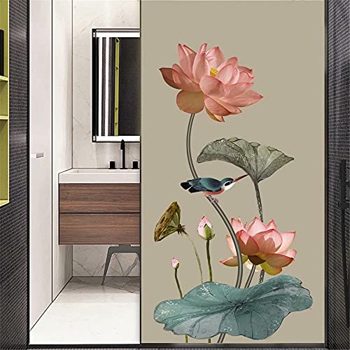 Xijier Schöne Lotusblumen, dekorative Fensterfolie, Privatsphäre, nicht klebend, Milchglas-Tür, Fensteraufkleber, Fensteraufkleber für Zuhause, Büro, 60 x 120 cm von Xijier