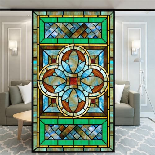 Xijier Stained Glass Window Film Non Adhesive Glass Windows Door Window Covering Decortive Window Tint 17.7"x29.5"(45x75cm) von Xijier