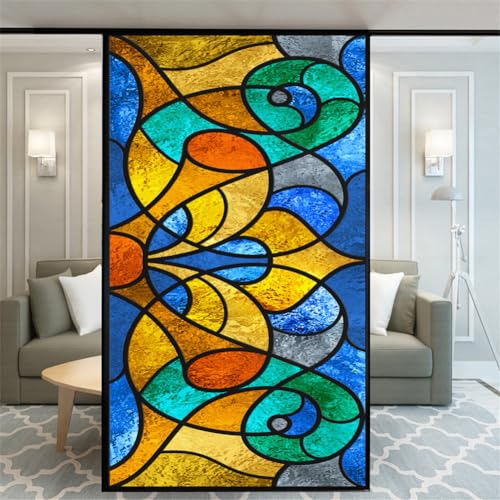 Xijier Stained Glass Window Film Non Adhesive Glass Windows Door Window Covering Decortive Window Tint 34.6"x70.8"(88x180cm) von Xijier