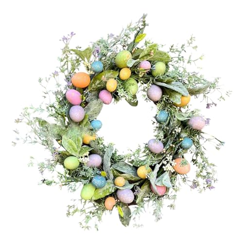 Osterkränze Für Die Haustür | Türkranz Frühling Osterkranz Mit Eiern Und Blumen | 45cm Ostertürkränze Im Freien | Ostern Floral Design Türhänger | Frühlingskranz Haustür Für Osterdeko von Xijobido
