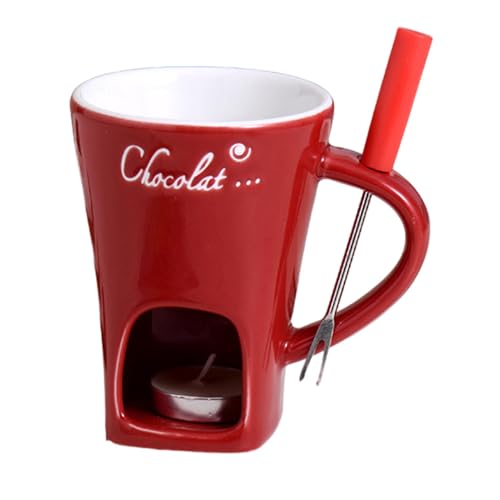 Schokofondue Tasse, Mehrzweck Chocolate Fondue Set, 200ml Keramik Schokoladenfondue Tasse, Schoko Fondueset Mit Gabel Und Teelicht, Butterwärmer-Set Für Käse Schokolade Butter Karamell von Xijobido