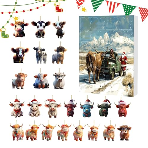 Xijobido 24 Tage Hochlandrind Weihnachts Adventskalender - 24 Türchen Mit Weihnachtsrind Schmuck,Flache 8x8cm Acrylornamente Für Auto Innenspiegel Baum Wand Tür Fenster Party Deko Xijobido 24 Tage Hochlandrind Weihnachts Adventskalender - 24 Türchen Mit Weihnachtsrind Schmuck,Flache 8x8cm Acrylornamente Für Auto Innenspiegel Baum Wand Tür Fenster Party Deko von Xijobido