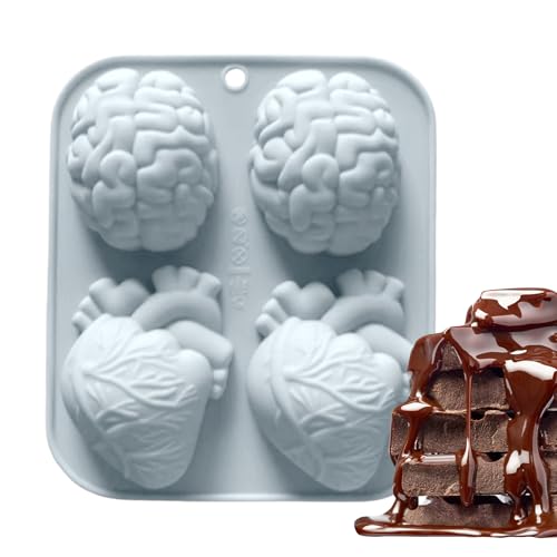 Xijobido Menschenherz Silikonform,4-Fach Realistische 3D Gehirn Herz Kerzen Gussformen | Antihaft Handwerkswerkzeug Für Wachs Seife Schokolade Dessert Zement von Xijobido