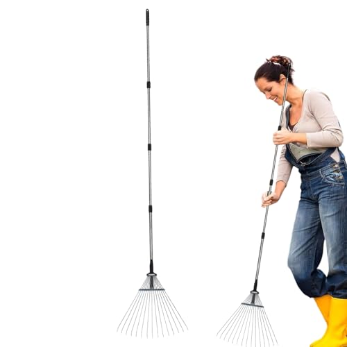 Xijobido Rechen Für Rasenflächen,15-Zinken Teleskop Unkraut Harke | Rostfreie Gartenwerkzeuge, Ergonomisch Effiziente Reinigungsgeräte Zum Lockern Von Erde von Xijobido