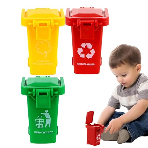 Xijobido Winziger Papierkorb für den Schreibtisch,Miniatur-Mülltonnen | Fahrzeugmülltonne am Straßenrand - Einzigartiges kleines Mülleimer-Müllwagen-Spielzeug mit Deckel und Rädern für Kleinkinder von Xijobido