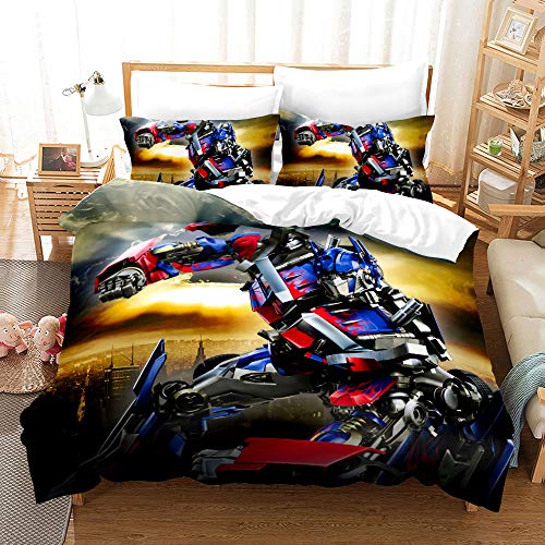 Xikmad Bettwäsche Set Transformers Bettwäsche Für Jungen Und Jugendliche Optimus Prime Bettbezug Mit 2 Kissenbezügen Versteckter Mikrofaser-Reißverschluss (135x200 cm) von Xikmad