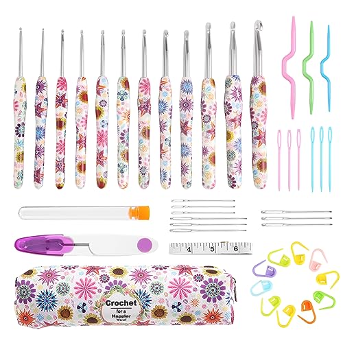 Xikulia Xikulia Häkelnadel-Set, 12 Stück weiche Häkelnadeln mit aufgedrucktem Muster, ergonomisches, weiches Gummi-Häkelnadel-Set mit Komfortgriff, Haushaltswerkzeug mit tragbarer Tasche von Xikulia