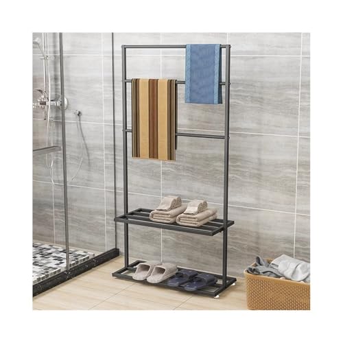Nordic Handtuch Rack Badezimmer Punch-freies Stand Bad Indoor Multifunktionale Eisen Badetuchregal(Schwarz,Mittel) von Xilin-872