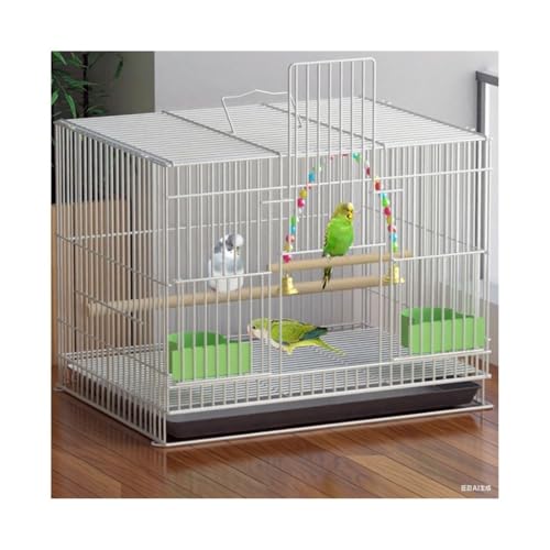 Vogelkäfig Geräumiger Vogelkäfig aus Metall, Ziehtablett, mehrere Futtertüren, faltbares Design for Papageien und kleine Vögel(Weiß,Klein) von Xilin-872