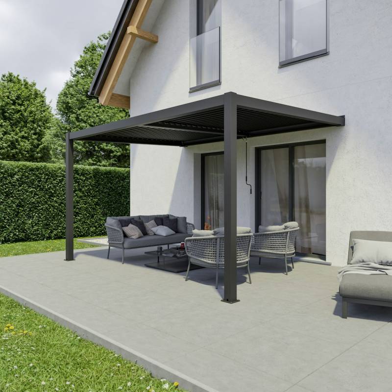Ximax Lamellendach Pergola Shade Wandmontage 400 x 300 cm Ohne Farbbeleuchtung Dunkelgrau Manuell von Ximax