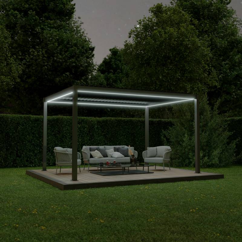 Ximax Lamellendach Pergola Shade freistehend 3x4 m Inkl. Farbbeleuchtung Dunkelgrau Manuell von Ximax