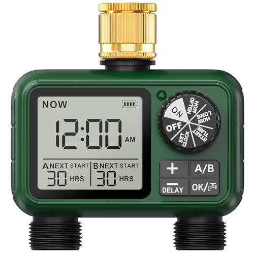 XinFuture Bewässerungscomputer 2 Ausgänge, Messingeinlass,Großes LCD-Display Bewässerungsuhr, Automatische Bewässerung Zeitschaltuhr mit Regenverzögertem/Manuellem/Wasserhahn-Zeitschaltuhr für Garten von XinFuture