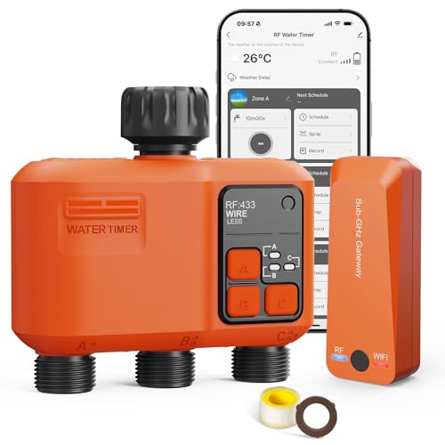 XinFuture Smart WLAN Bewässerungscomputer 3 Ausgänge mit 300 Meter RF,WiFi Super-Abdeckung,Bewässerungssystem Garten mit Regenverzögerung, App & Sprachsteuerung,Wasser Zeitschaltuhr Automatischem von XinFuture