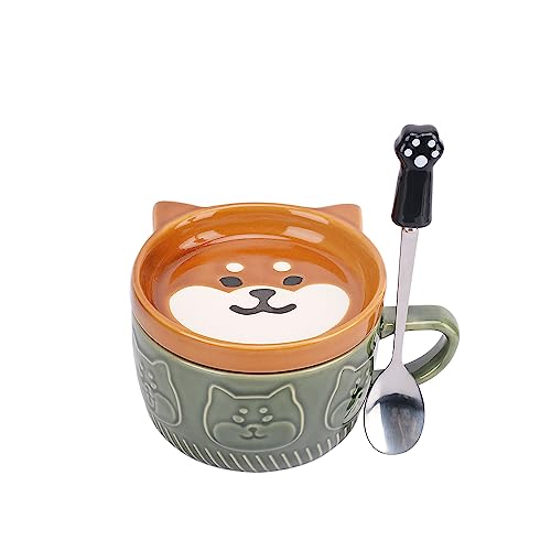 Niedlicher Hund Kaffeebecher mit Deckel,Tier Teetassen mit Untertasse Set,Kawaii Keramik Tasse mit Keks-Halter,Löffel,Geschenke für Frauen,Lehrer,Freund,für Muttertag,Ostern,Weihnachten (Hund) von XinHuiGY